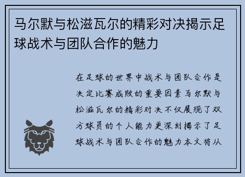 马尔默与松滋瓦尔的精彩对决揭示足球战术与团队合作的魅力